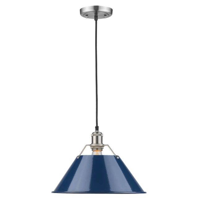 Golden Lighting Orwell 1 Light 14 Inch Pendant In Pewter With Navy Blue Shade - 3306-L PW-NVY